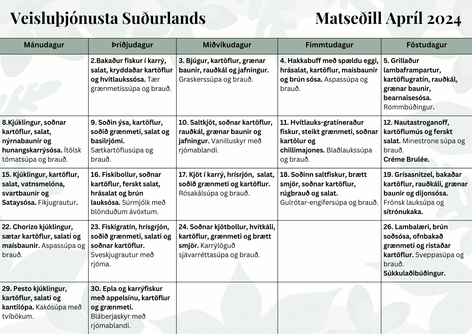 Matseðill mánaðarins | Sveitarfélagið Árborg