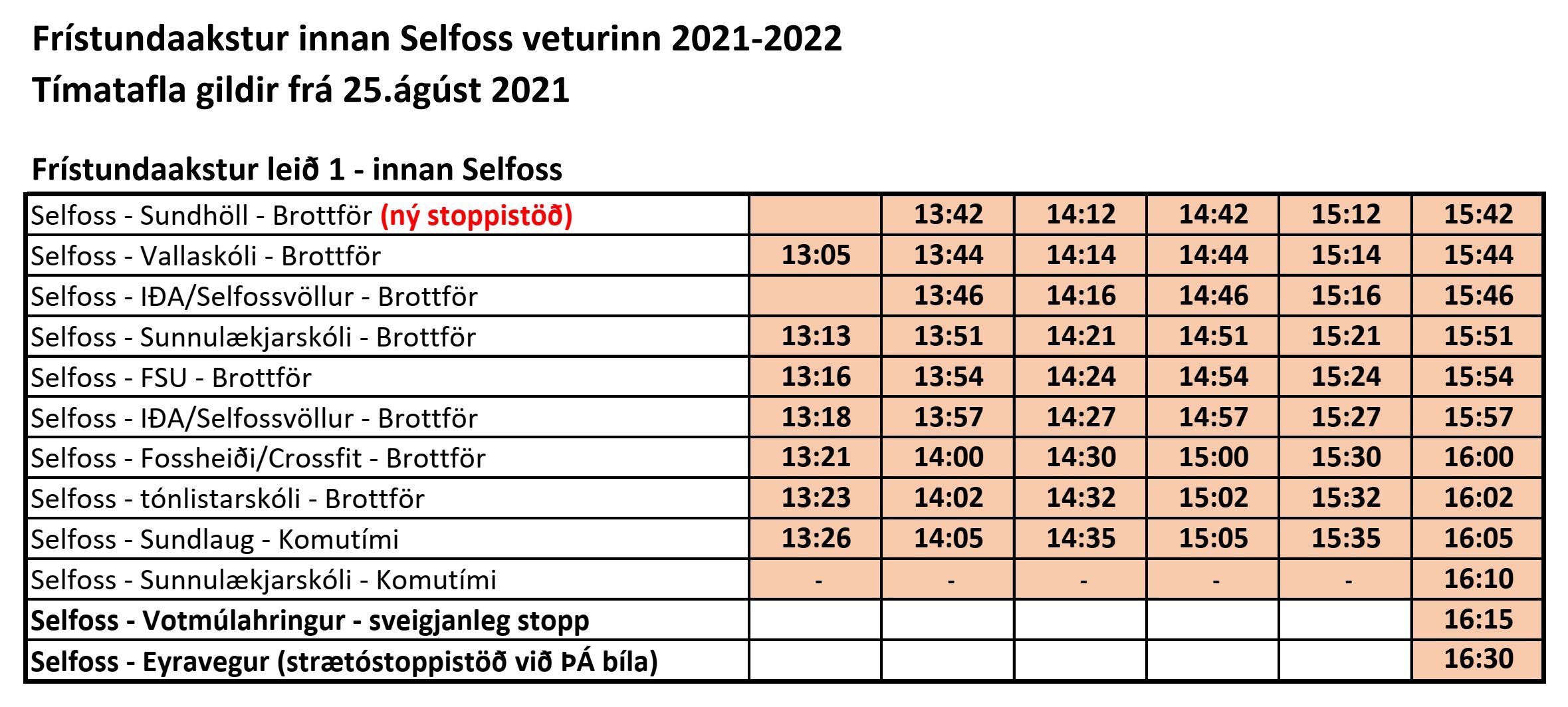 Fristundabill-Selfoss-timatafla-fra-25.agust-2021