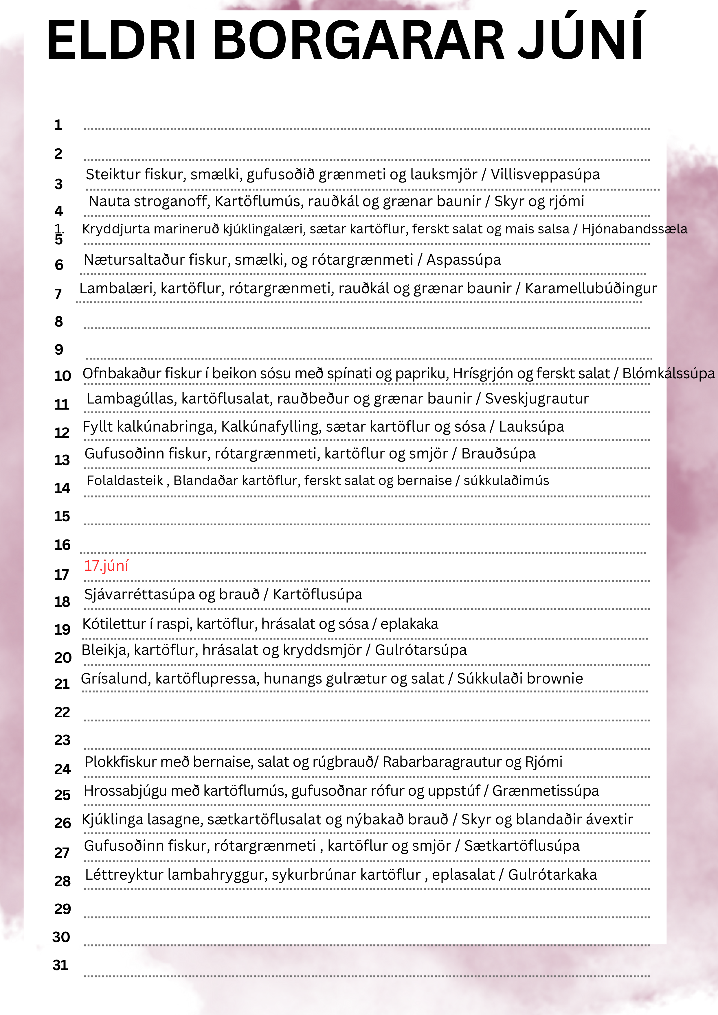 Matseðill mánaðarins | Sveitarfélagið Árborg